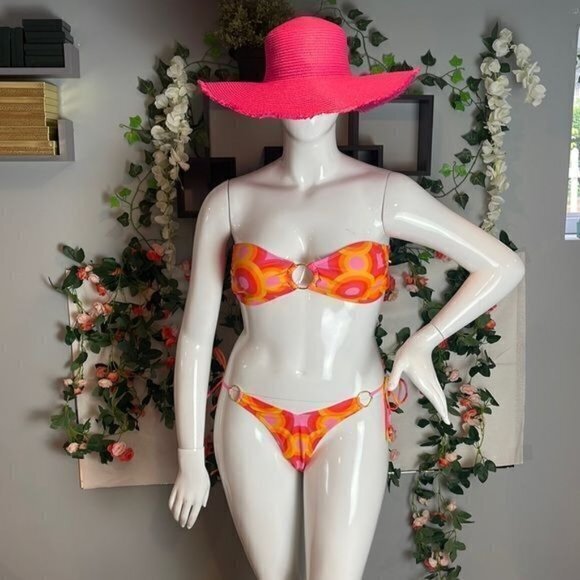 Forplay Strapless Cheeky Gold O Ring Side Tie Bikini Size M RefFNB - Picture 4 of 12